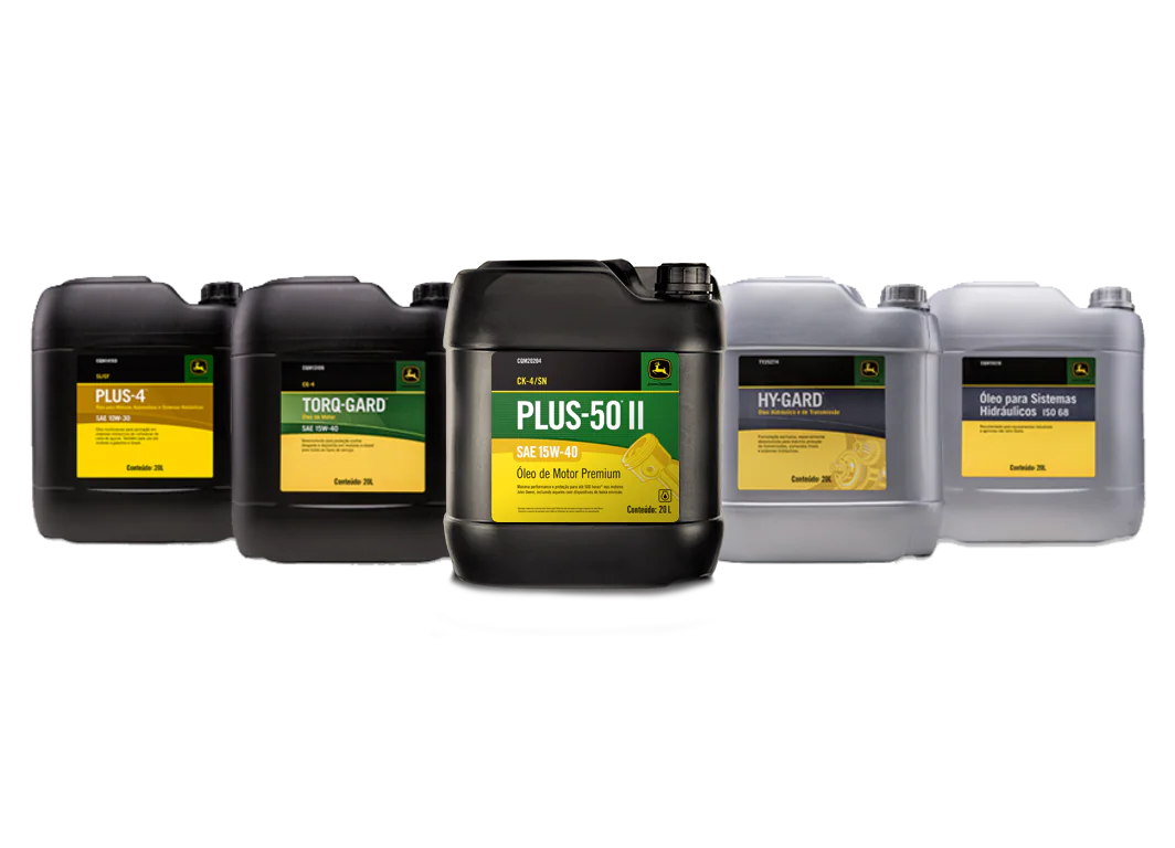 imagem com 5 galoes de oleo John Deere